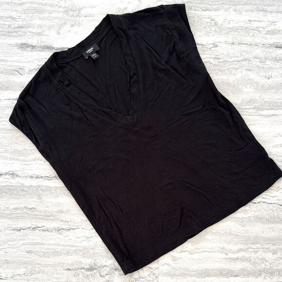 EXPRESS Stretch Linen Skimming V Neck Top - Picture 1 of 2
